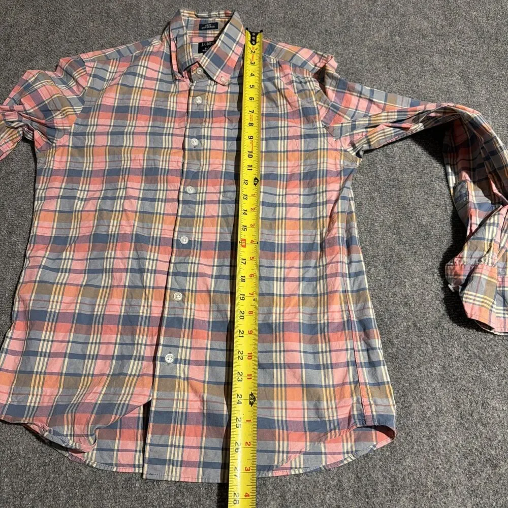 J Crew Shirt Mens Small Pink Plaid Slim Untucked Button Down Flex Washed